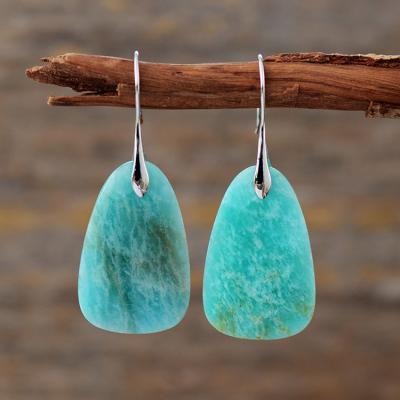 China High End Boho Amazonite Geometric Natural Gemstone BOHEMIA Stone 2022 Big Dangle Teardrop Earrings for sale