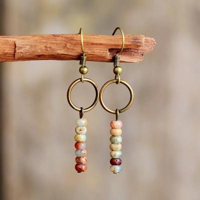 China Vintage Bohemian Ethnic Natural Stone Bead Drop Dangle Beaded Earrings Women for sale