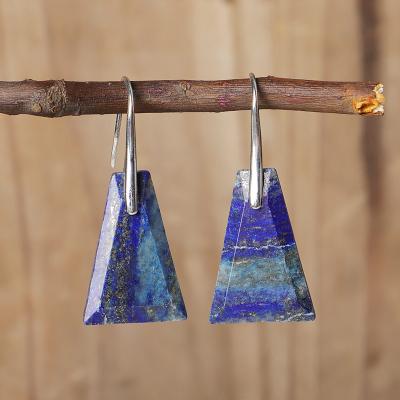 China BOHEMIA Vintage Bohemian Geometric Trapezoid Natural Gem Stone Lapis Lazuli Drop Earrings for sale