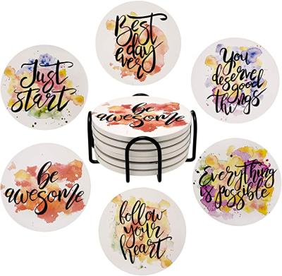 China Wholesale Gifted Amazon Hotsale Round Letter Printing Gifted OEM Ceramic Coasters Custom For Kitchen Table for sale