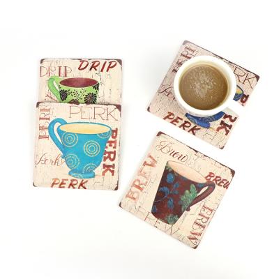 China Wine Viable Kitchen Ceramic Personalized Square Beer Tea Tile Coffee Mug Coasters With Sand Logo Custom Mug Mats For Drinks for sale