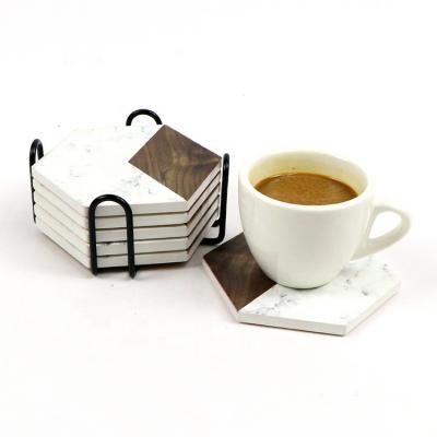 China Viable Custom Decorative Ceramic Sublimation Tile Marble Hexagon Water Absorbing Coaster Nordic For Drinks Tea Coffee for sale