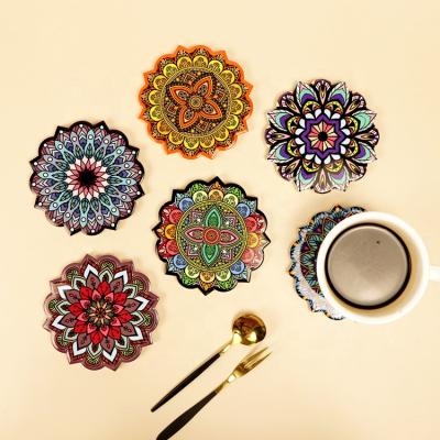 China Sustainable Customize Coffee Glossy/Matte/Absorbent Tea Sunflower Shape Printing Ceramic Mug Coasters Mug Cup Mats And Pads Set Mat For Drinks for sale