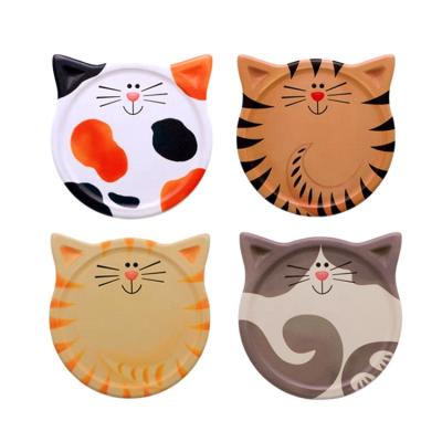 China OEM Free Sample Kitchen Table Desk Mats&Pads Cat Shape Tea Coffee Beer Water Sustainable Ceramic Cup Coasters Mug Mat For Drinks for sale