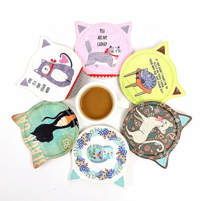 China Viable Place Mat Cup Mats & Pads Set With OEM Ceramic Cat Printing Custom Kitchen Table Backing Tile Coaster Absorbent Waterproof for sale