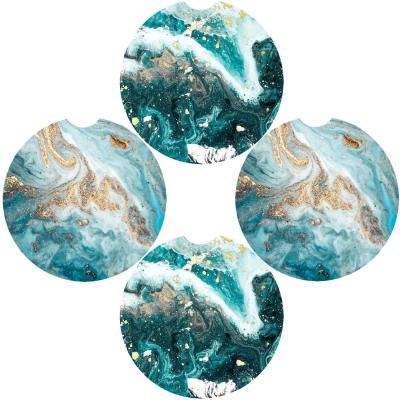 China Amazon Round Shape Custom Sustainable Hot-selling Marble Style Printing Absorbent Ceramic Car Coaster Cup Mat Free Sample for sale