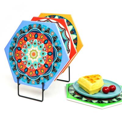 China Kitchen Dining Table Sand Ceramic Tripod Stone Viable Hexagon Pot Mats Hot Place Mats Cooking Pot Coasters Heat Resistant Eco-Friendly for sale