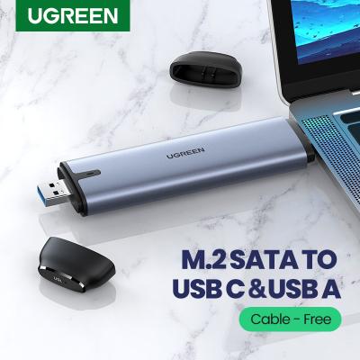 China UGREEN Aluminum Tool SSD Hard Drive 6Gbps M.2 B-Key Free Ngff SATA To Type C 3.1 USB 3.0 Data 2in1 Drive Converter Adapter Case for sale