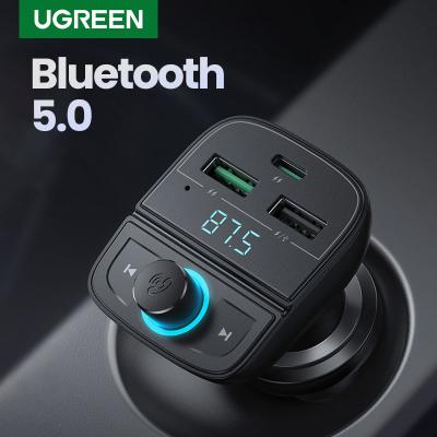 China Screen Display Ugreen Quick Charge 4.0 Car Charger For Phone FM Transmitter BT Car Audio Kit MP3 Player Dual USB 20W Quick Charger for sale