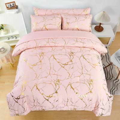 China Viable Hot Selling Marble Texture Blends With Gold Foil Metallic Style 6pcs Comforter Sets Bedding Sets Collections for sale