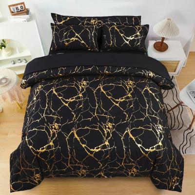 China Nondisposable Hot Selling Marble Texture Blends With Gold Foil Metallic Style 6pcs King Size Comforter Set Bed Luxury Bedding for sale