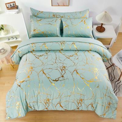 China Nondisposable Hot Selling Marble Texture Blends With Gold Foil Metallic Style King Size Comforter Set Bed Luxury Bedding for sale