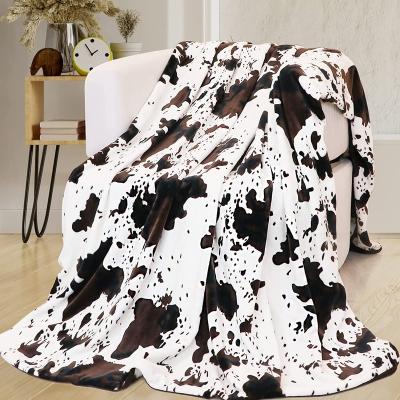 China Wholesale Nondisposable Classic Bed Blanket Microfiber Throw Fleece Cow Design Bed Covers For Winter for sale