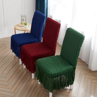 China Modern Bubble Fashion Stretch Home Dining Chair Cover Solid Color Thick Hotel Fabric Chair Cover With Skirt for sale