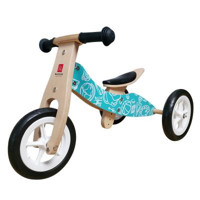 China Ride On Wooden Balance Bike 9 Inch 2-in-1 Balance Bike Muti-function Wooden Toy Tricycle for sale