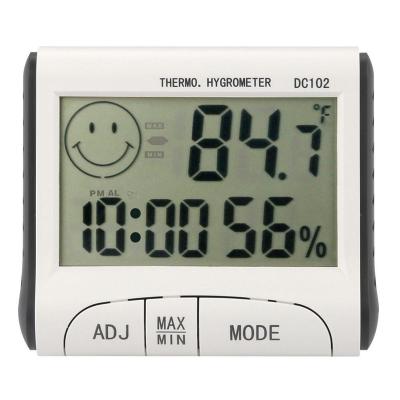 China Electronic Mini Indoor LCD Digital Thermometer Hygrometer Alarm Clock Weather Station Temperature Humidity Meter DC-102 for sale