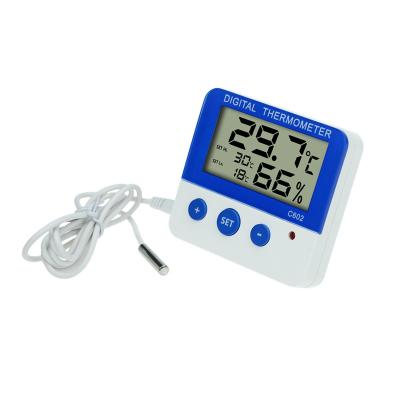 China Large Digital LCD Display Temperature / Humidity Digital Aquarium Alarm Hygrometer Thermometer C602 With Probe Line C602 for sale