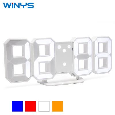 China Sizes Digital Alarm Clock Modern 3D Wall Desk Table Synchronize Colorful LED Light With Thermometer Nap Function for sale