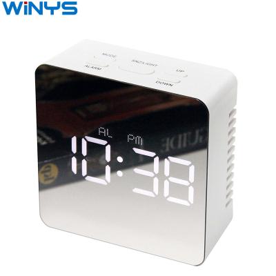 China Modern Calendars Digital Mirror Alarm Clock With Thermometer Function LED Table Top Clock Blue White Light Nap for sale