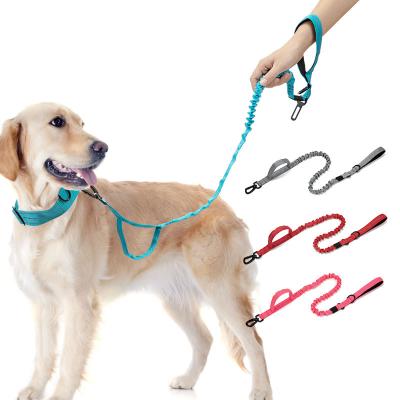 China Reflective Reflective Nylon Tactical Double Handle Stretch Double Dog Traction Dog Outdoor Elasticity Rope for sale