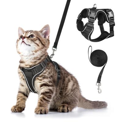 China Reflective Custom Plastic Logo 4 Buckles Adjustable Soft Mesh Nyon Reflective Hiking Cat Harness With Leash for sale