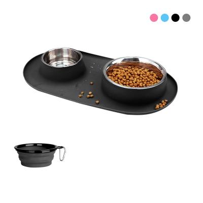 China Non-automatic Double Non-slip Stainless Steel Pet Cat Food Feeding Dog Bowl for sale