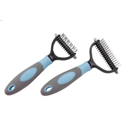 China Stainless Steel Blade Pet Grooming Tool Viable Dog Cat Dematting Comb Rake For Deshedding for sale