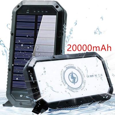 China Wireless Power Bank 20000mah Waterproof Portable Fast Charger Solar Powerbank Solar Energy Bank With 20000mah Light Solar Mobile Power Bank for sale