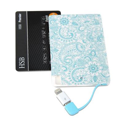 China 2600mAh high capacity gift adapter power bank promotional slim mini powerbank card phone charger with full color printing for sale