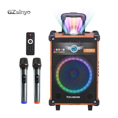 China 2022 New Wooden Portable Trolley 10inch Speaker Box To The Radio With LED Disco Lights for sale