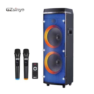 China 2021 Wireless Rechargeable Outdoor Karaoke Cart High Power Light Flames Portable Smart Speaker With 2 Wireless Microphone for sale