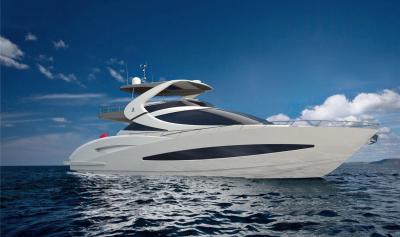 China Luxurious 78 Foot Motor Yacht With Flying Bridge Black And White Colour for sale