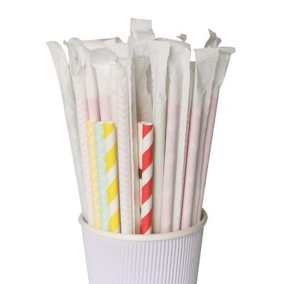 China Disposable High Quality New Product Individually Wrapped Biodegradable Disposable Colorful Striped Paper Straw for sale