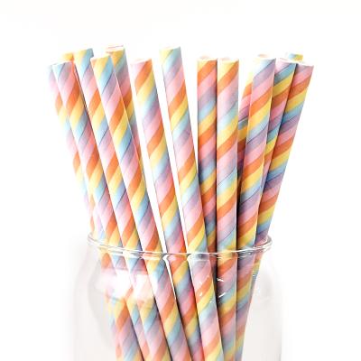 China New Design Rainbow Wedding Stripe Straw Christmas Party Drinking Paper Eco Friendly Disposable Colorful Straw for sale