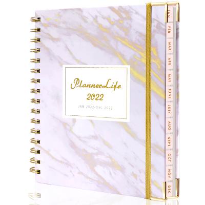 China Luxury Marble Design Hardcover 2022 Pink Journal Planner Weekly Spiral Notebook with Divider Page for sale