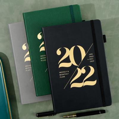 China 2022 Hot Selling Leather Notebook Diary Hardcover Amazon Calendar Elastic Band Organizer Planner Hardcover Notebook for sale