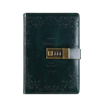 China High End Vintage PU Vintage Hardcover Travel Journal Custom Floral Notebook Lock Diary for sale