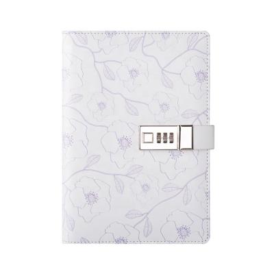 China Luxury custom hardcover flower cover design notebook a5 password pu notebook with pen holder for sale