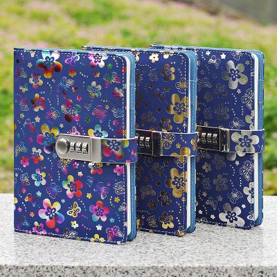 China Floral Leather Hardcover Stationery Gold Foil Girls Gift A5 Lock Diary Notebook for sale