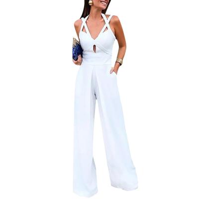 China 2021 Women's Sustainable Clothing High Quality Sling Hollow Out One Piece Overalls Women White Overalls for sale