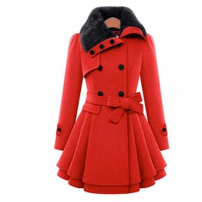 China Plus Size In Running Women's Faux Fur Lapel Butterfly Cross Belt Thick Wool Pleated Coat Dress for sale