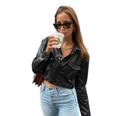 China Sustainable Motorcycle Jacket Crop Women Fashion PU Coat Womens Jackets Casual Leather Women Coat for sale