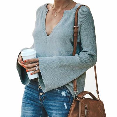 China New 2020 autumn/winter style breathable warm sweater for women's chicken heart v-neck flared sleeve sweater for sale