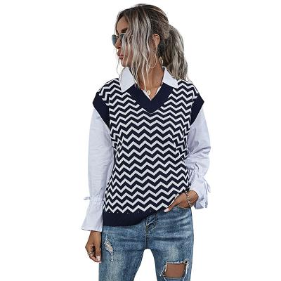 China QUICK DRY Cotton Winter Knit Royal Blue Sleeveless Vest Women Cause Sweater Vests for sale