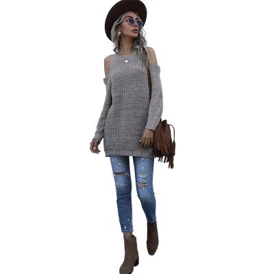 China QUICK DRY Women Fashion Sweater Shoulders Off Winter Women Stylish Distressed Sweater for sale