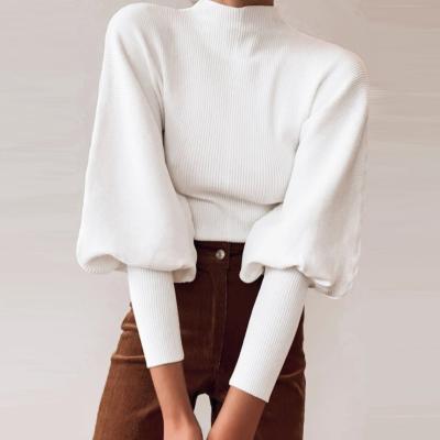 China Breathable Winter Women Sweaters Knitted Solid Color Sweater Lantern Sleeves Women Top Casual Sweater for sale