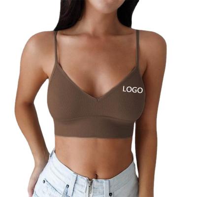 China Anti Pilling Sexy Women Crop Tops Logo Female Camisole Elasticity Crop Custom Made Full Sweatsuit V-Neck Fitness Tank Tops for sale