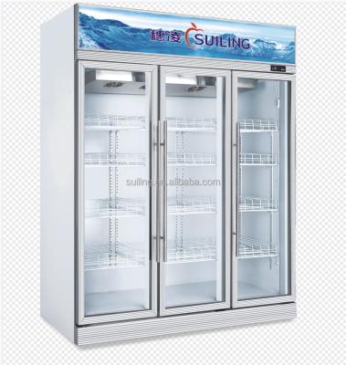 China Hotel SUILING LG4-1860M3W 1445L Luxury Three Door Commercial Supermarket Upright Showcase For Soft Drinks Milk Fruit Juice for sale