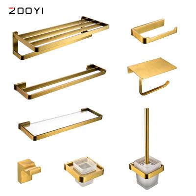 China ZOOYI Low Price 304 Stainless Steel Modern Brushed Gold Bathroom Accessories Set And Luxury Hotel Bathroom Accessories for sale