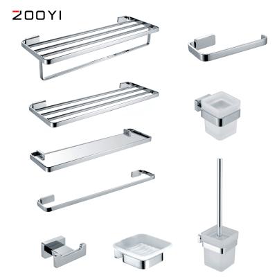 China ZOOYI China Chrome Bath Glass Bathroom Accessory Set Modern Design Sanitary Ware Fashion Manufacture for sale